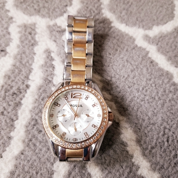 Ladies Fossil Riley Two Tone Crystal Accented Multi-function Watch - Picture 2 of 11